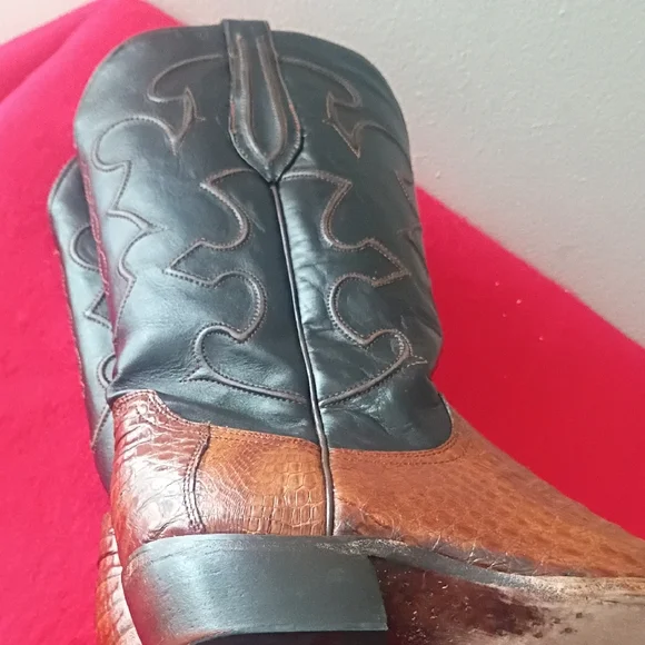 Lucchese Black and Brown Western Boots Guinine Caiman